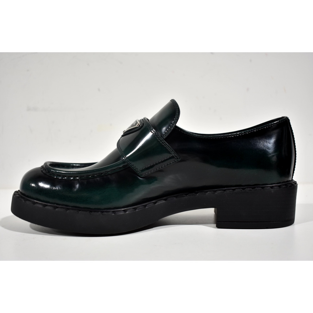Prada Spazzolato Fume Logo Bosco Green Platform Loafer Creeper Slip On Flat 40.5 - Picture 9 of 12